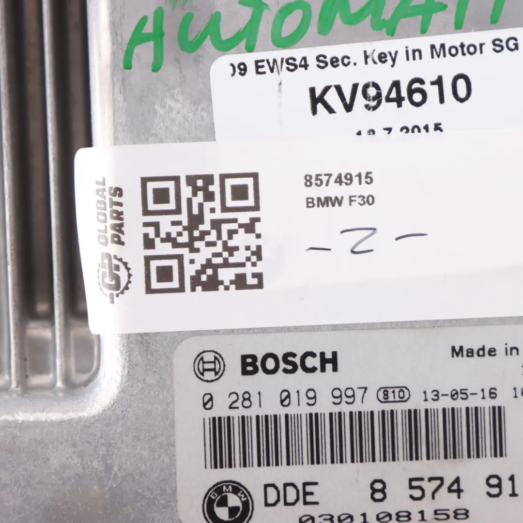 BMW F30 330d N57N 258HP Diesel Engine Control Unit ECU DDE 8574915 Automatic