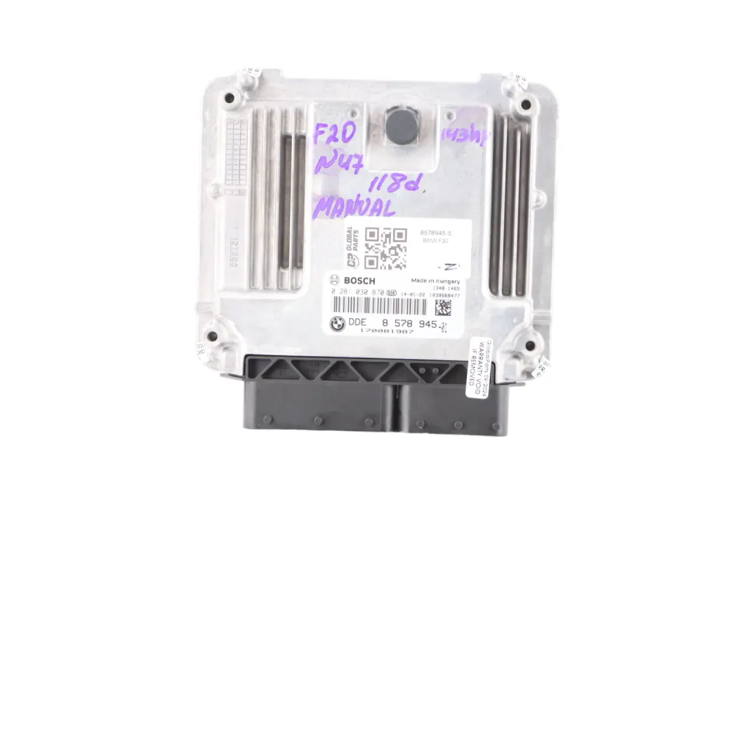 BMW F20 F21 F30 118d 318d N47N 143HP Engine ECU DDE Kit 8578945 Key FEM Lock
