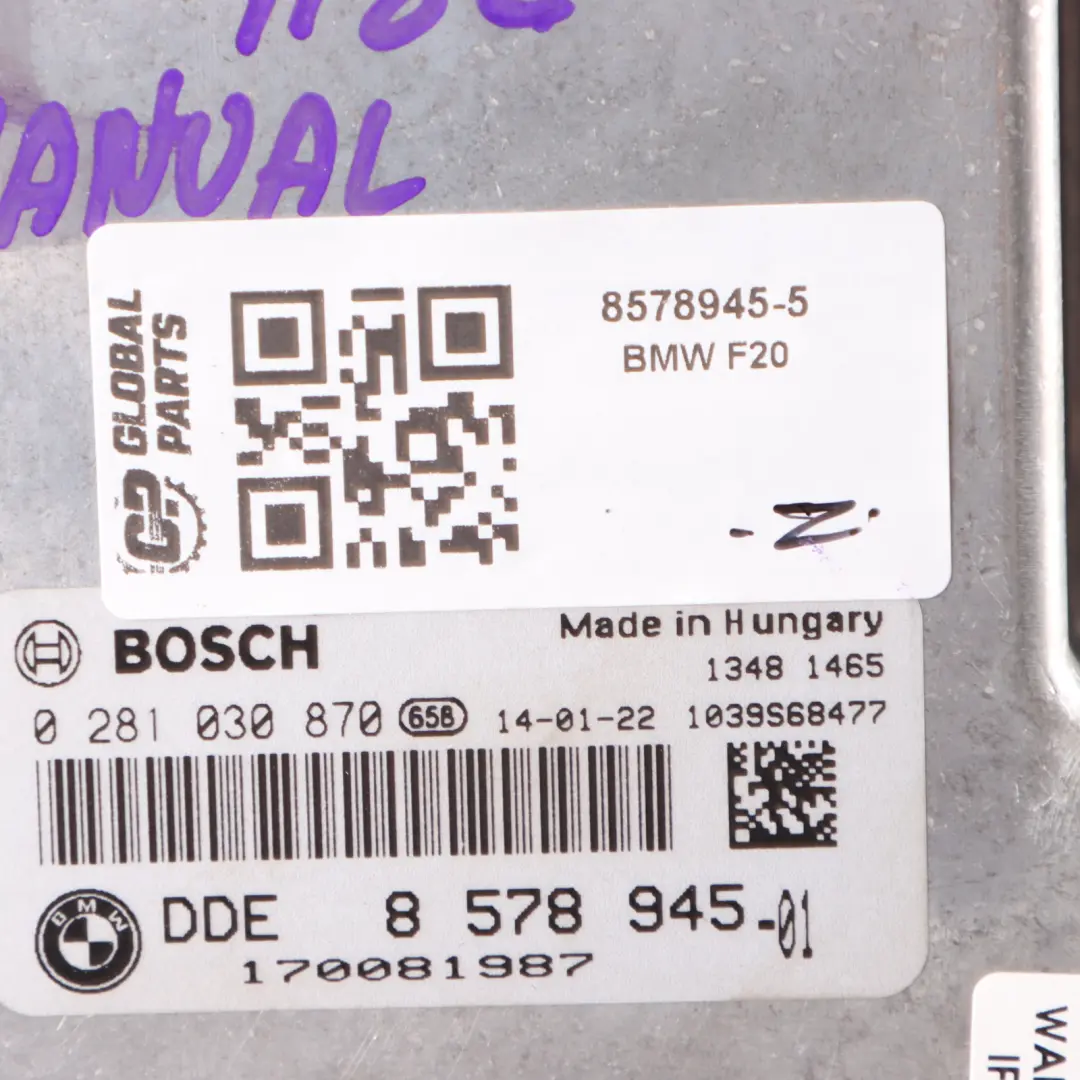 BMW F20 F21 F30 118d 318d N47N 143HP Engine ECU DDE Kit 8578945 Key FEM Lock