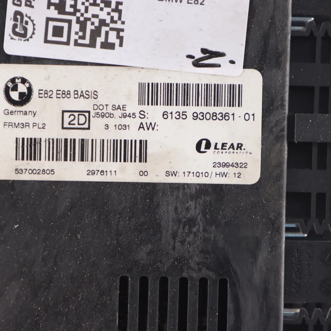 BMW E82 Footwell Light Module Control Unit ECU Basis PL2 FRM3R 9308361