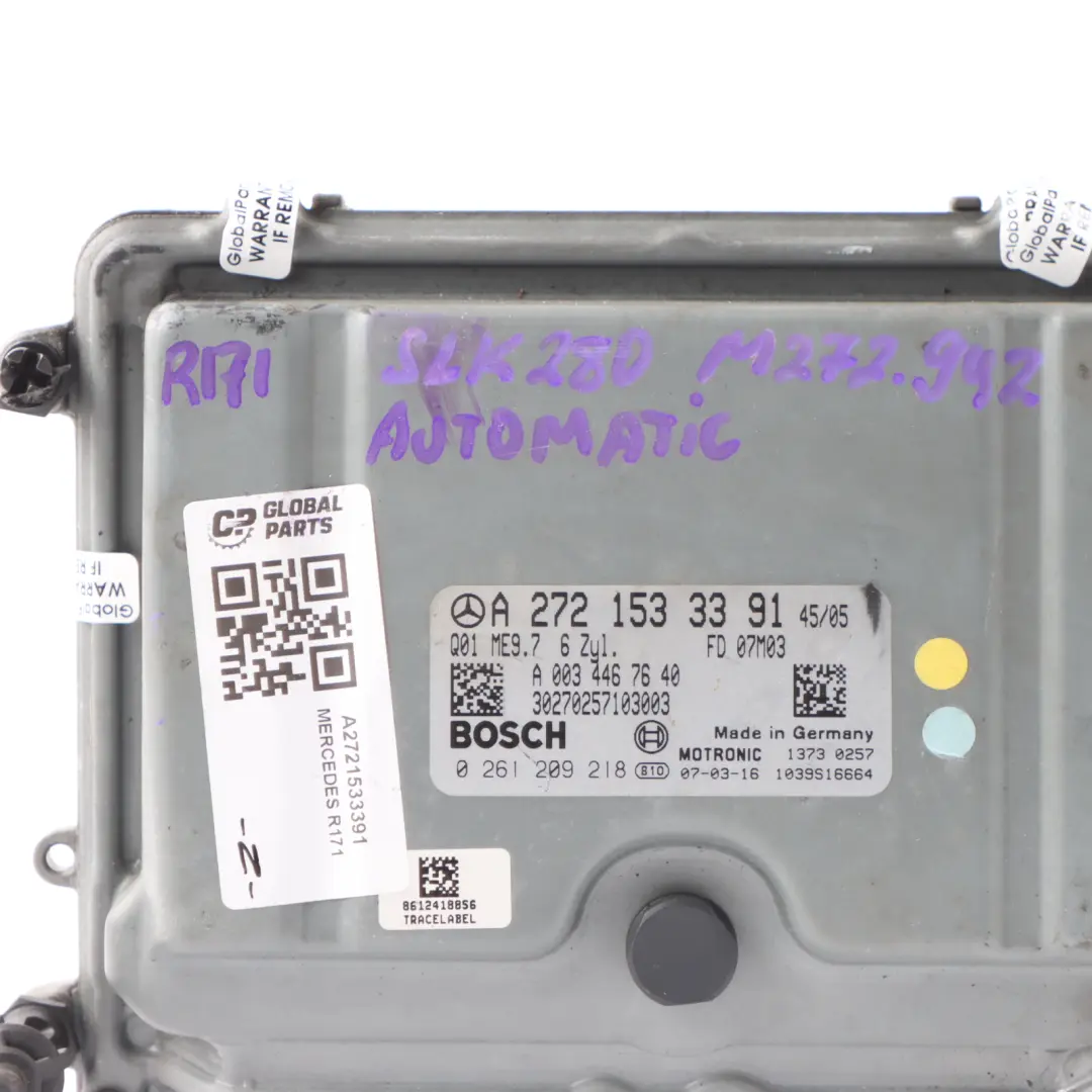 Mercedes R171 272.963 SLK350 272HP Engine Module ECU A2721533391 Automatic