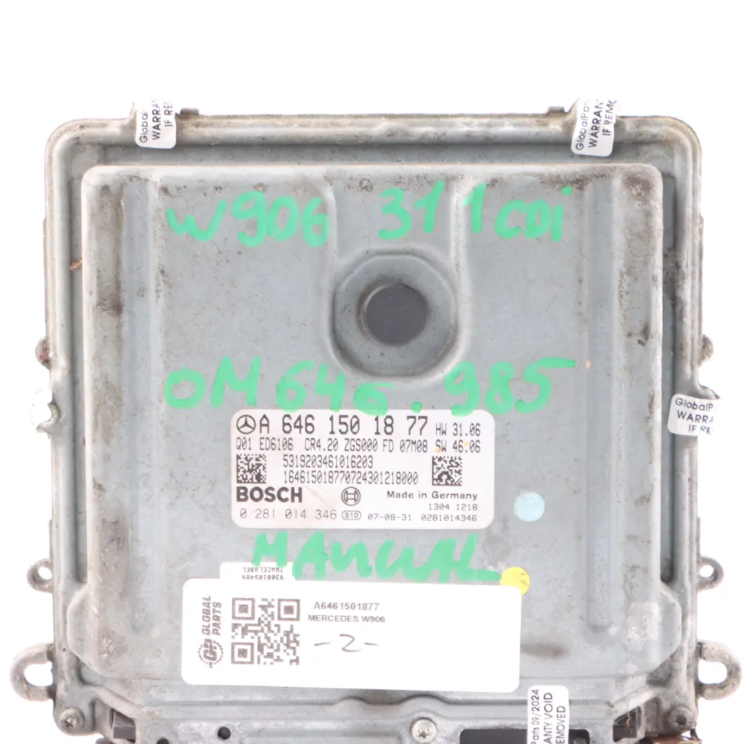 Mercedes W906 313 CDI OM646.985 109HP Engine ECU Unit Module A6461501877 Manual
