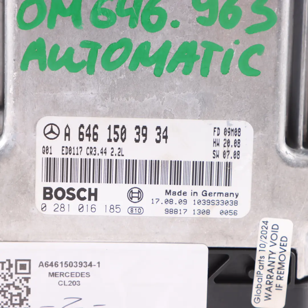 Mercedes CL203 220CDI 646.963 Engine ECU Kit A6461503934 Key + Lock + Ignition