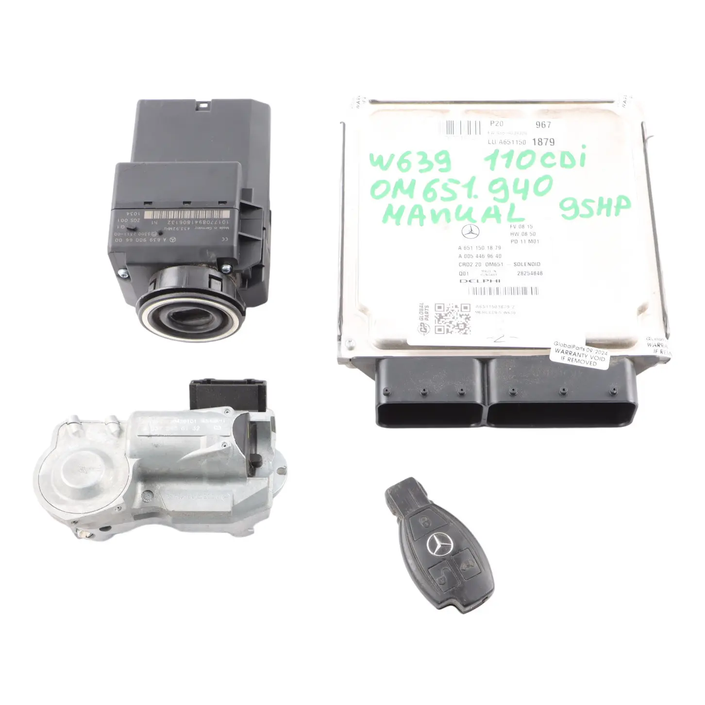 Mercedes W639 OM651.940 95HP Engine Unit Module ECU Kit A6511501879 Key Lock