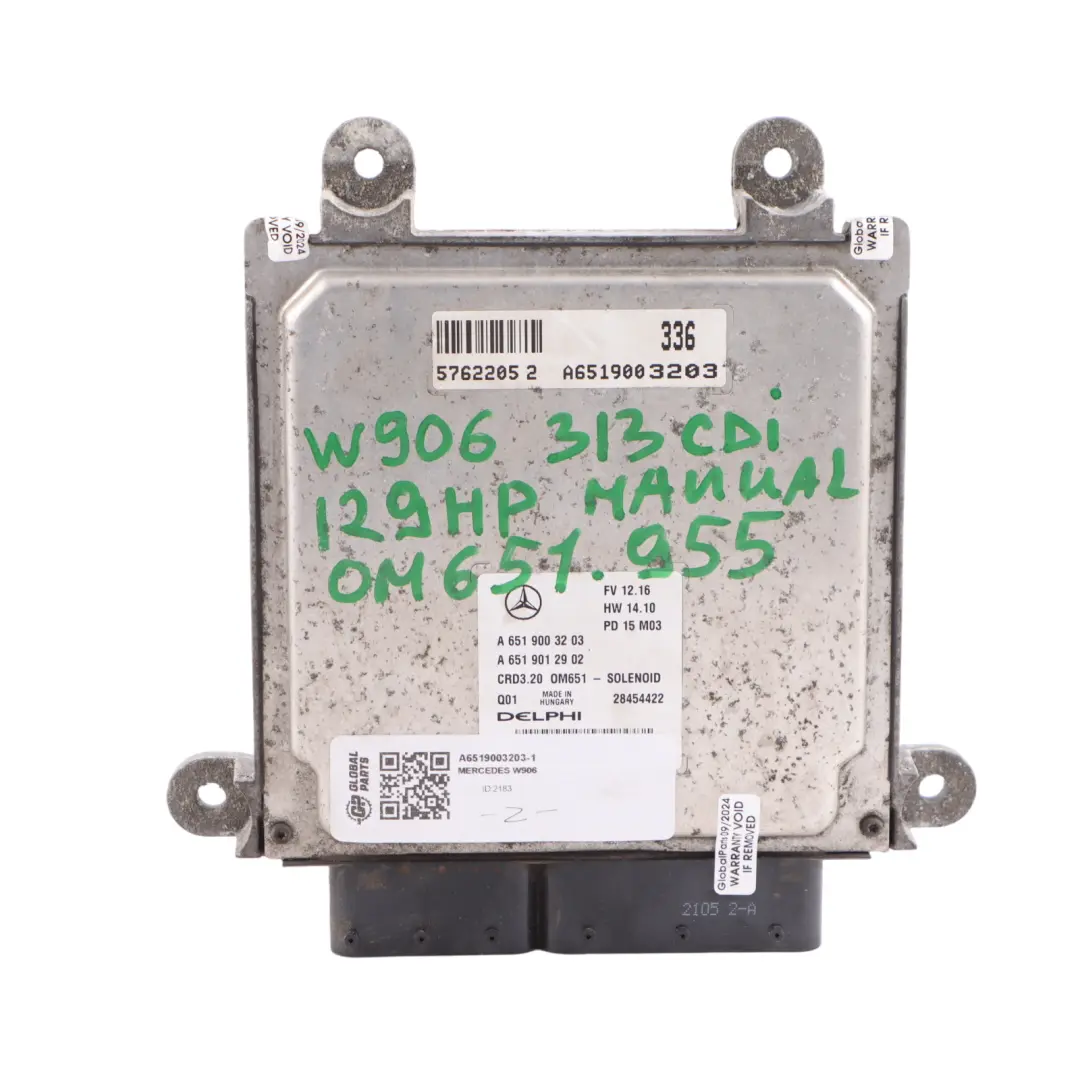 Mercedes W906 313 CDI OM651.955 129HP Diesel Engine ECU Kit A6519003203 Key Lock