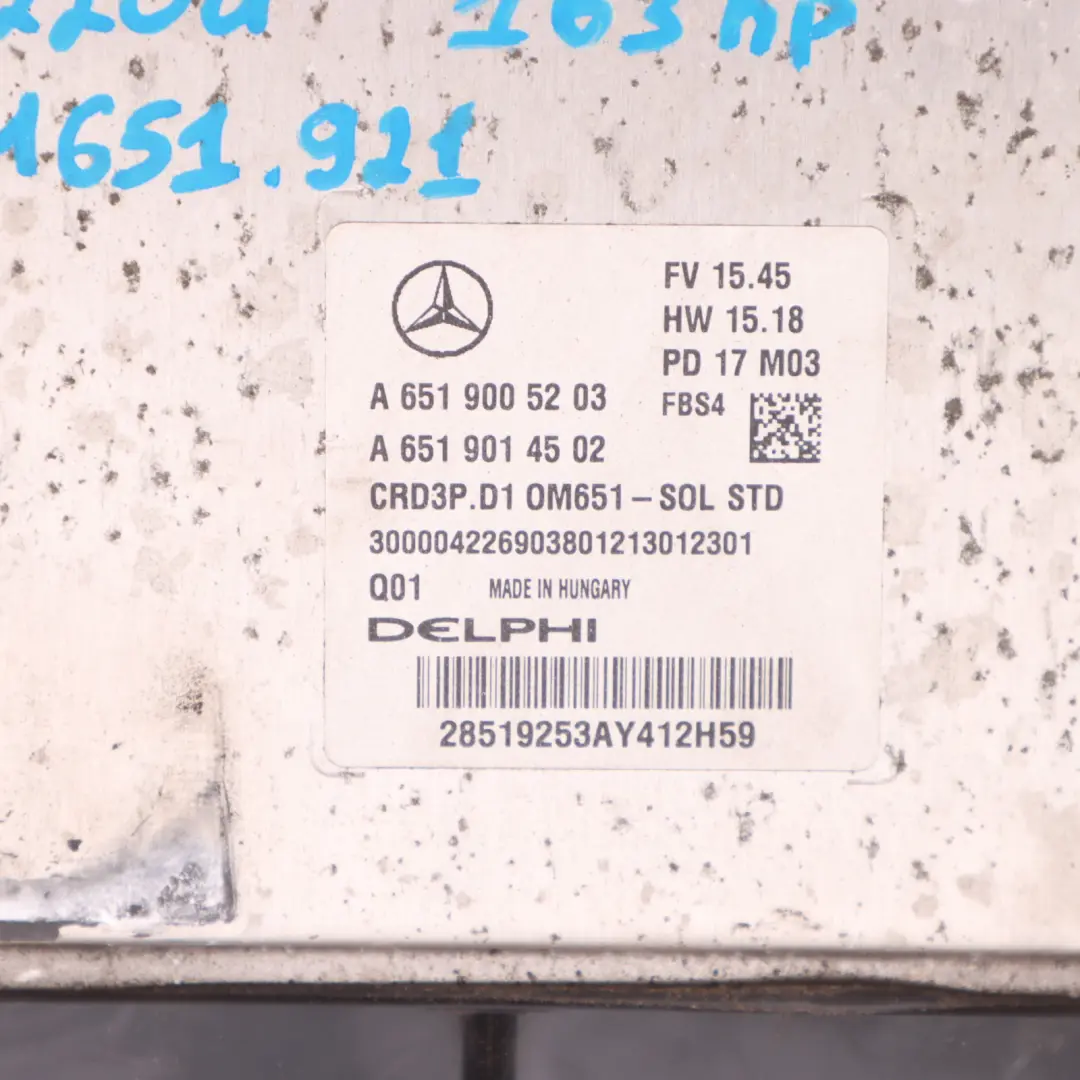 Mercedes W205 C 220d 651.921 163HP Engine Control Unit ECU A6519005203 Automatic