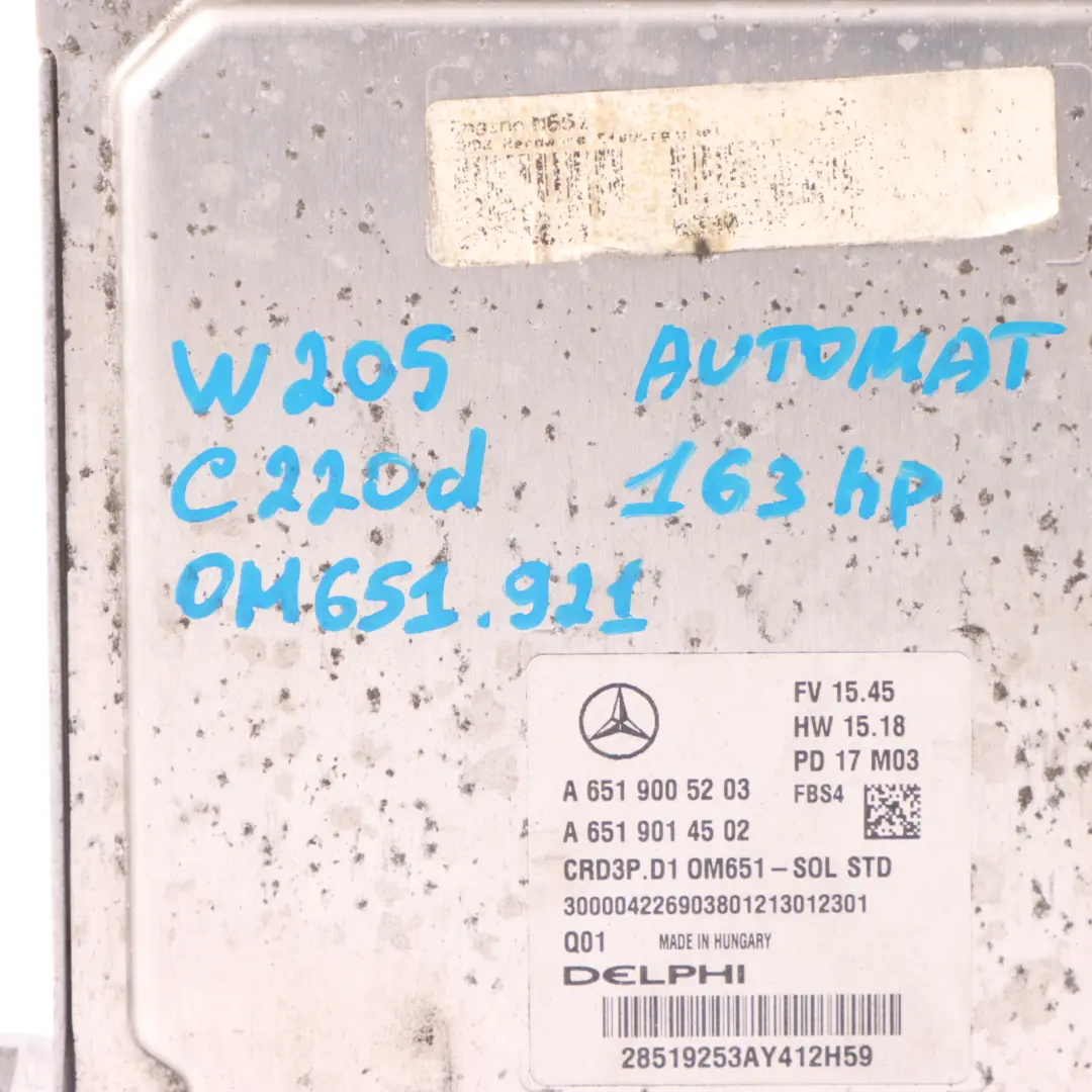 Mercedes W205 C 220d 651.921 163HP Engine Control Unit ECU A6519005203 Automatic