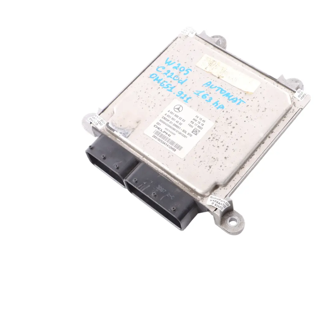 Mercedes W205 C 220d 651.921 163HP Engine Control Unit ECU A6519005203 Automatic