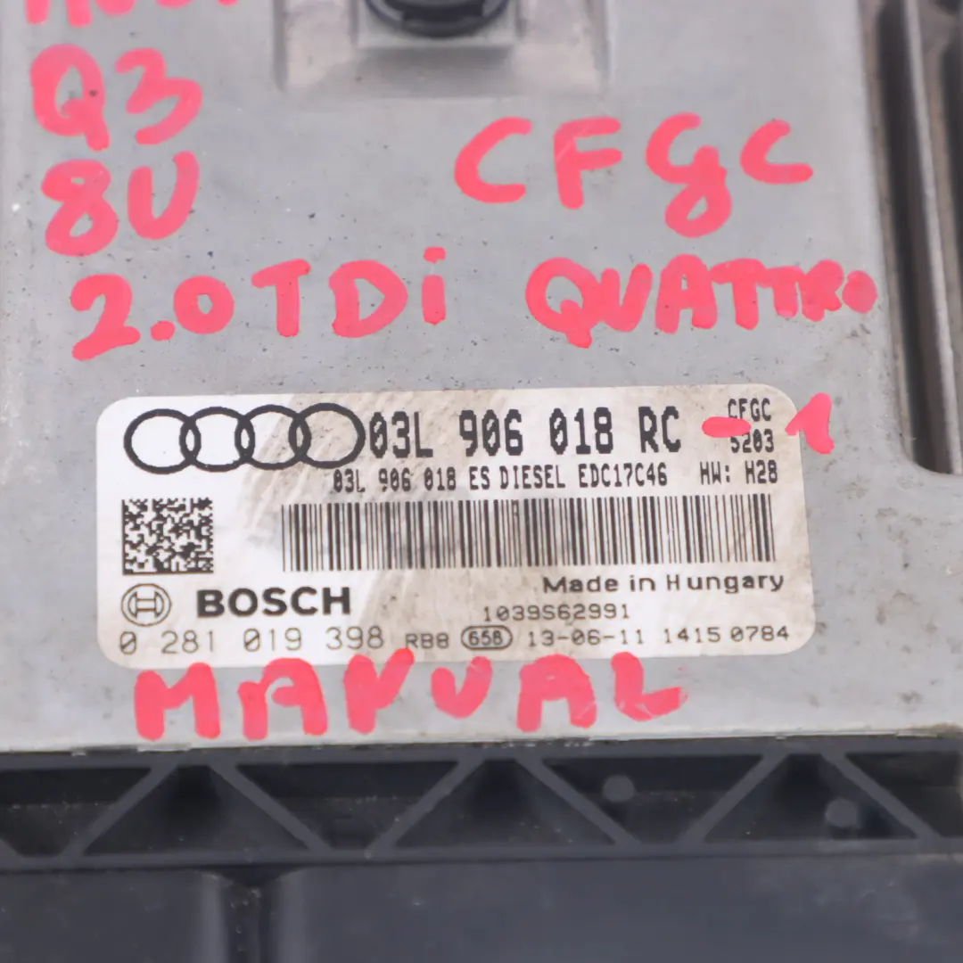 Audi Q3 8U 2.0 TDI CFGC Quattro Motor Kit ECU 03L906018RC Llave contacto Manual