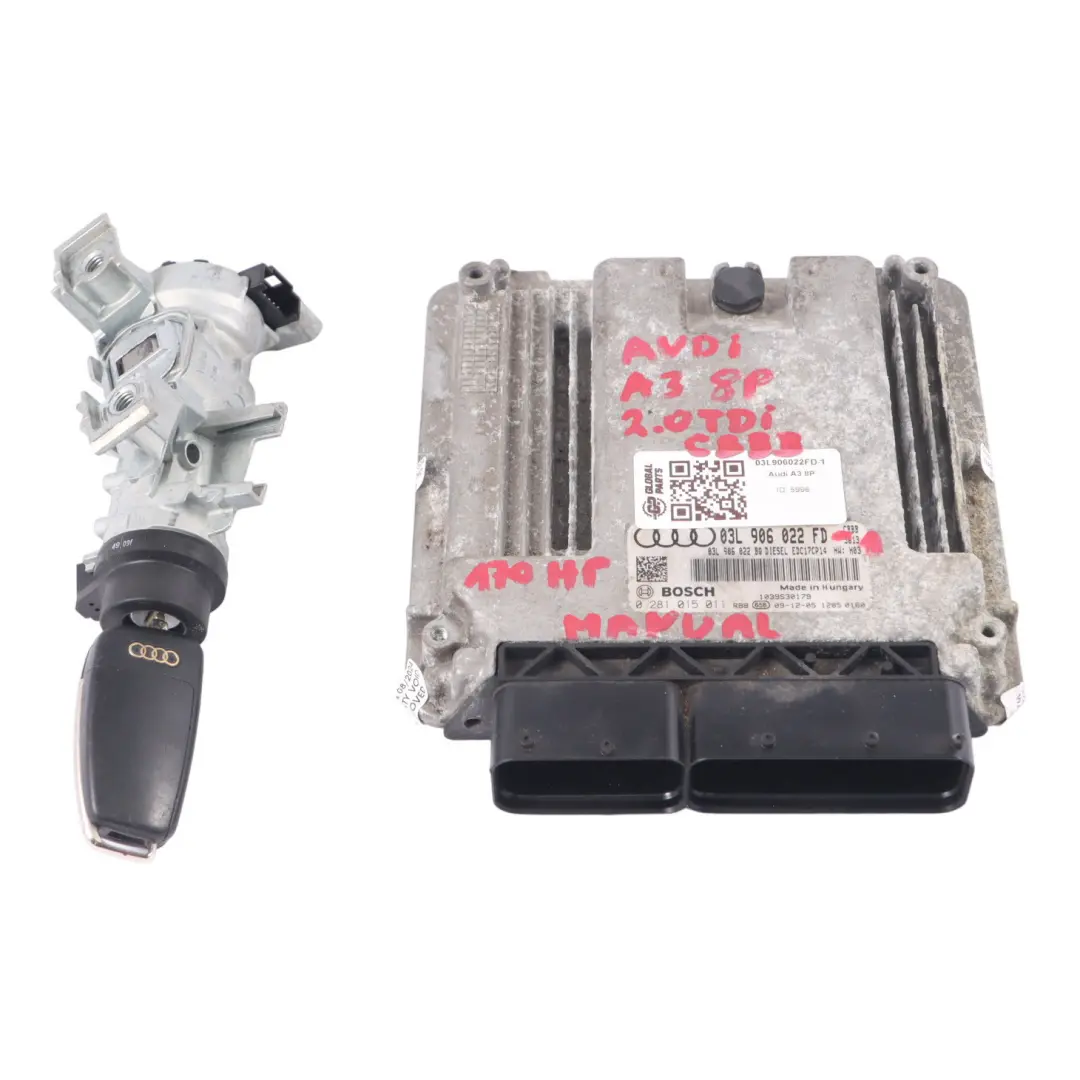 Audi A3 8P 2.0 TDI CBBB Unidad Control Motor Kit ECU 03L906022FD Llave contacto