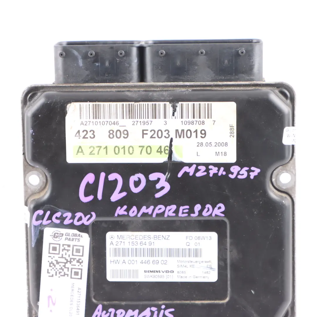 Mercedes CL203 CLC200K M271.957 Engine Control Unit Module ECU A2711536491
