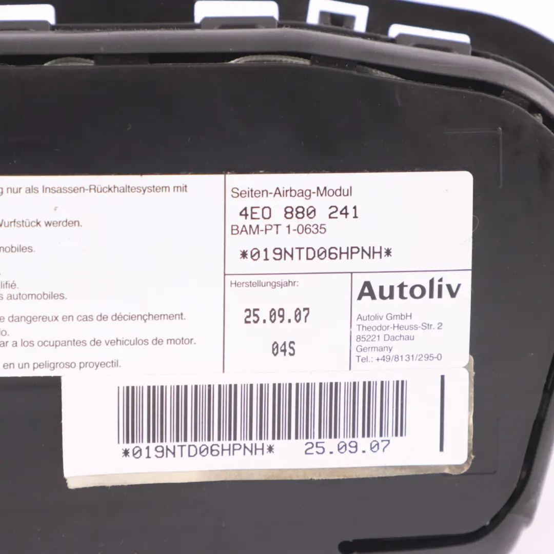 Audi S8 D3 A8 4E2 Module d'air Siège avant gauche SRS 4E0880241