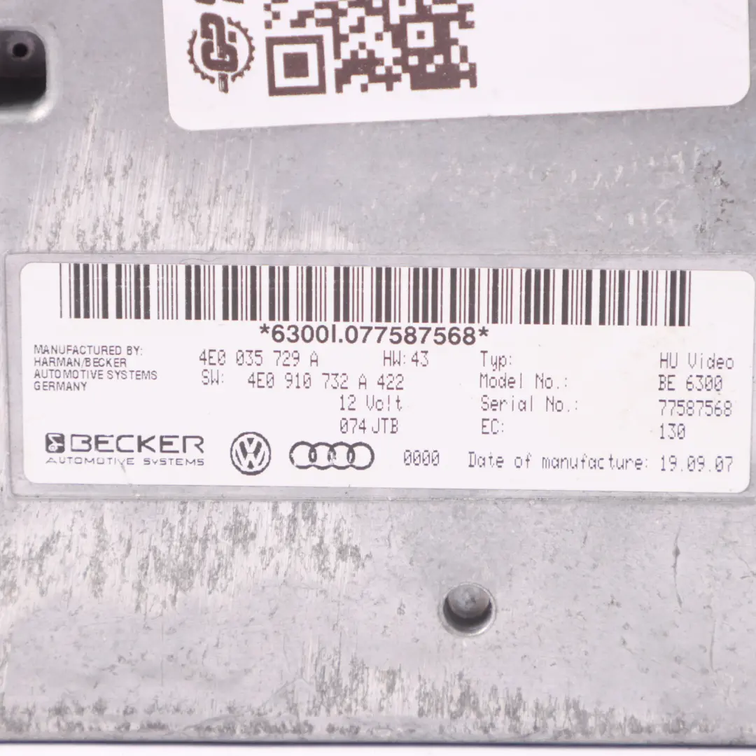 Audi A8 4E S8 D3 Módulo de control de la interfaz la unidad principal 4E0910732A