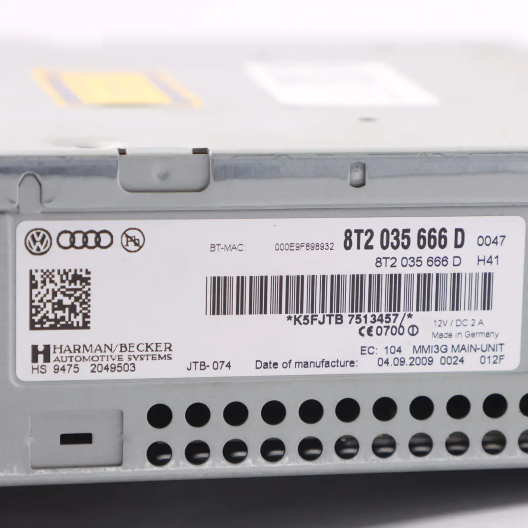 Audi A5 8T Reproductor CD Radio Multimedia MMI Unidad principal ECU 8T2035666D