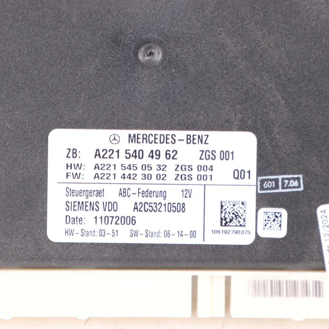 Mercedes W221 CL W216 Air Suspension ABC Control Unit Module A2215404962