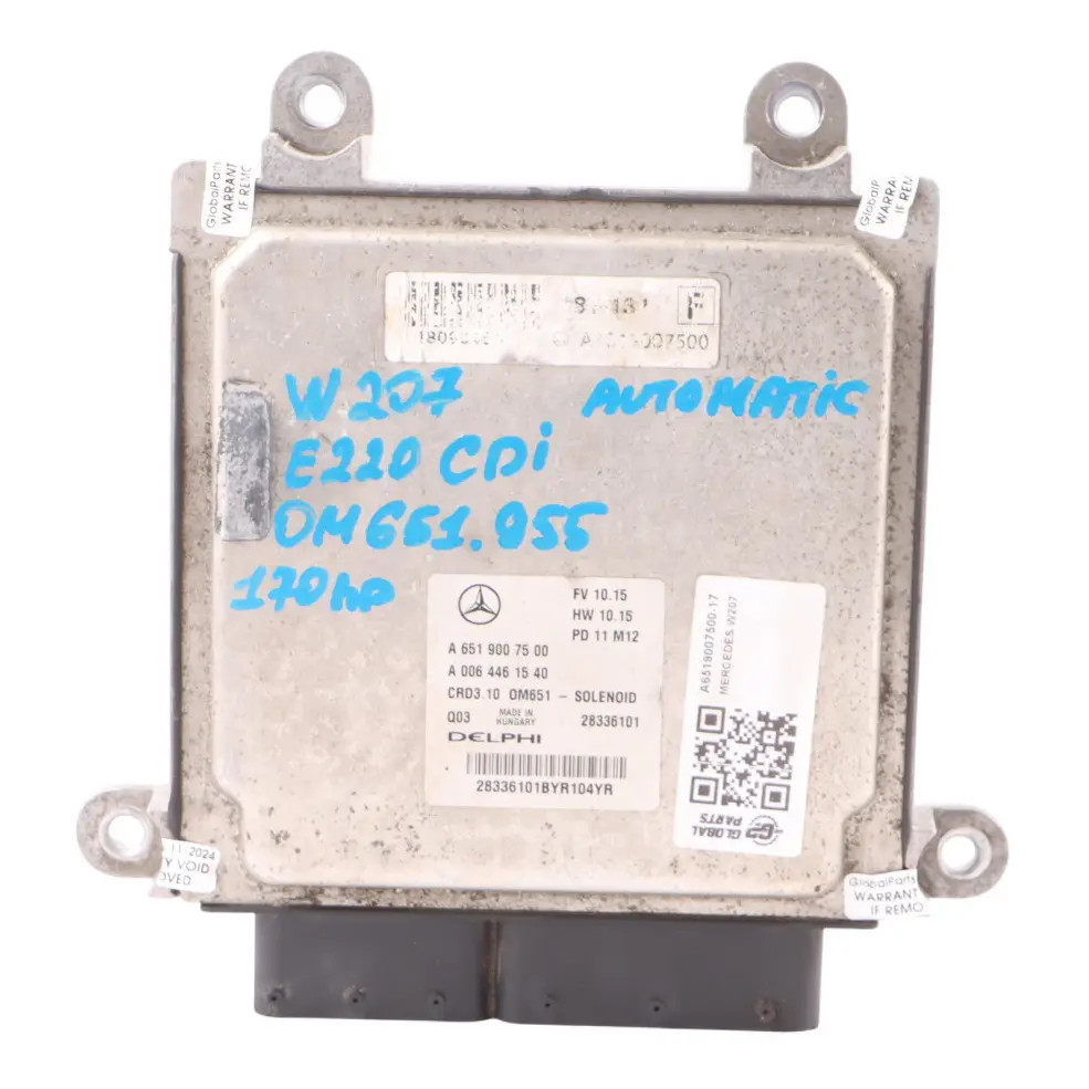 Mercedes C207 E220 CDI OM651.911 BE Engine Unit Module ECU A6519007500 Automatic