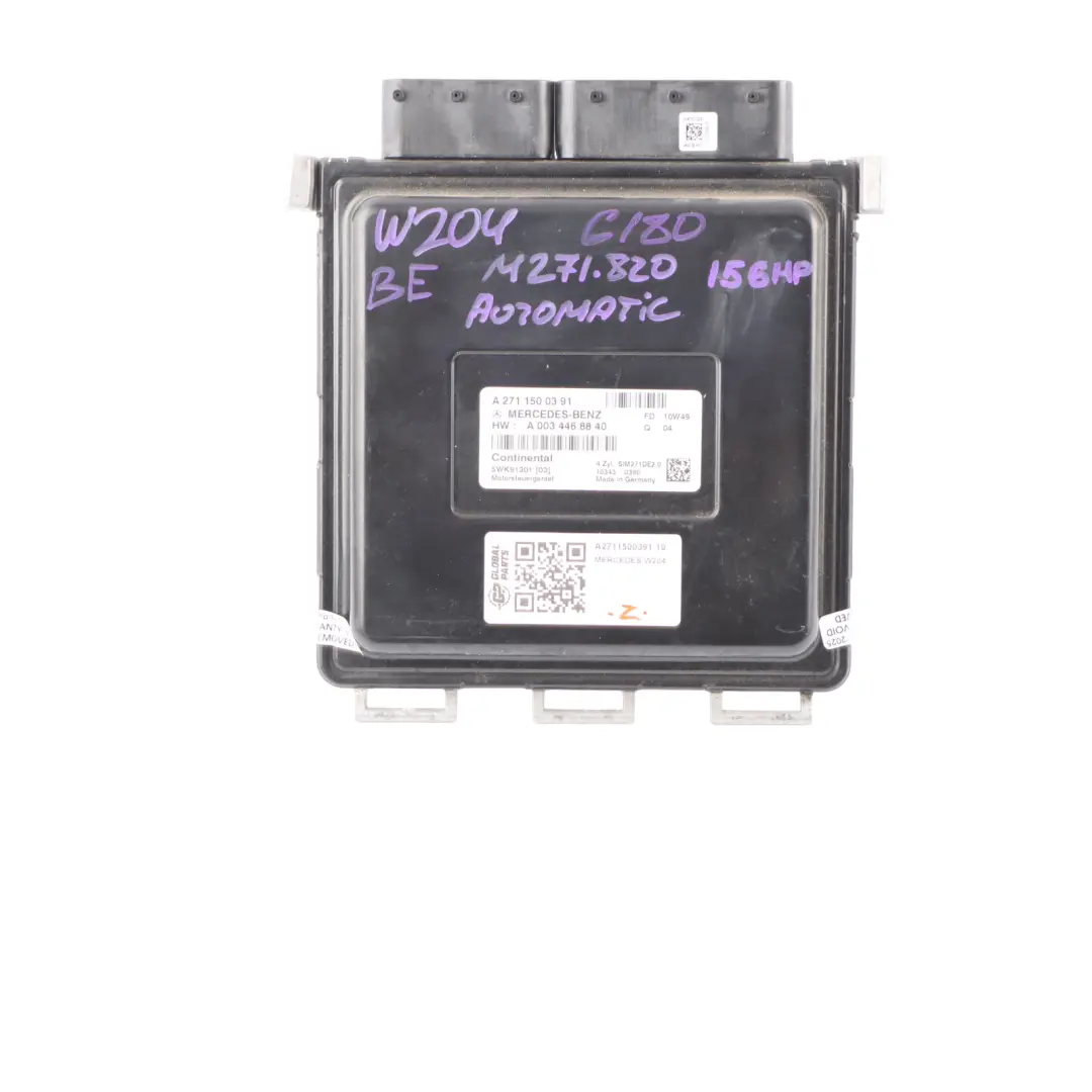 Mercedes W204 C180 M271.820 BE 156HP Engine ECU Kit A2711500391 Key + Lock