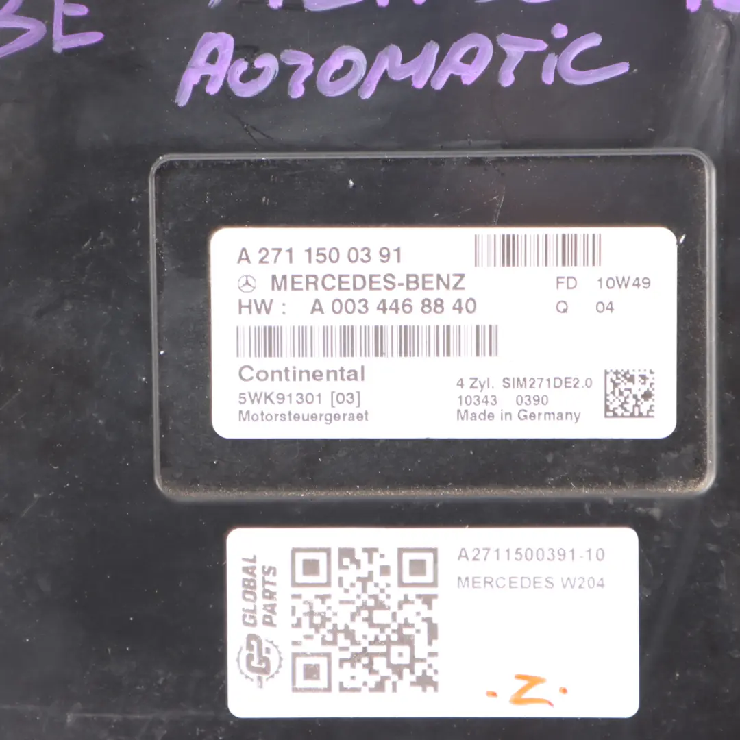 Mercedes W204 C180 M271.820 BE 156HP Engine ECU Kit A2711500391 Key + Lock