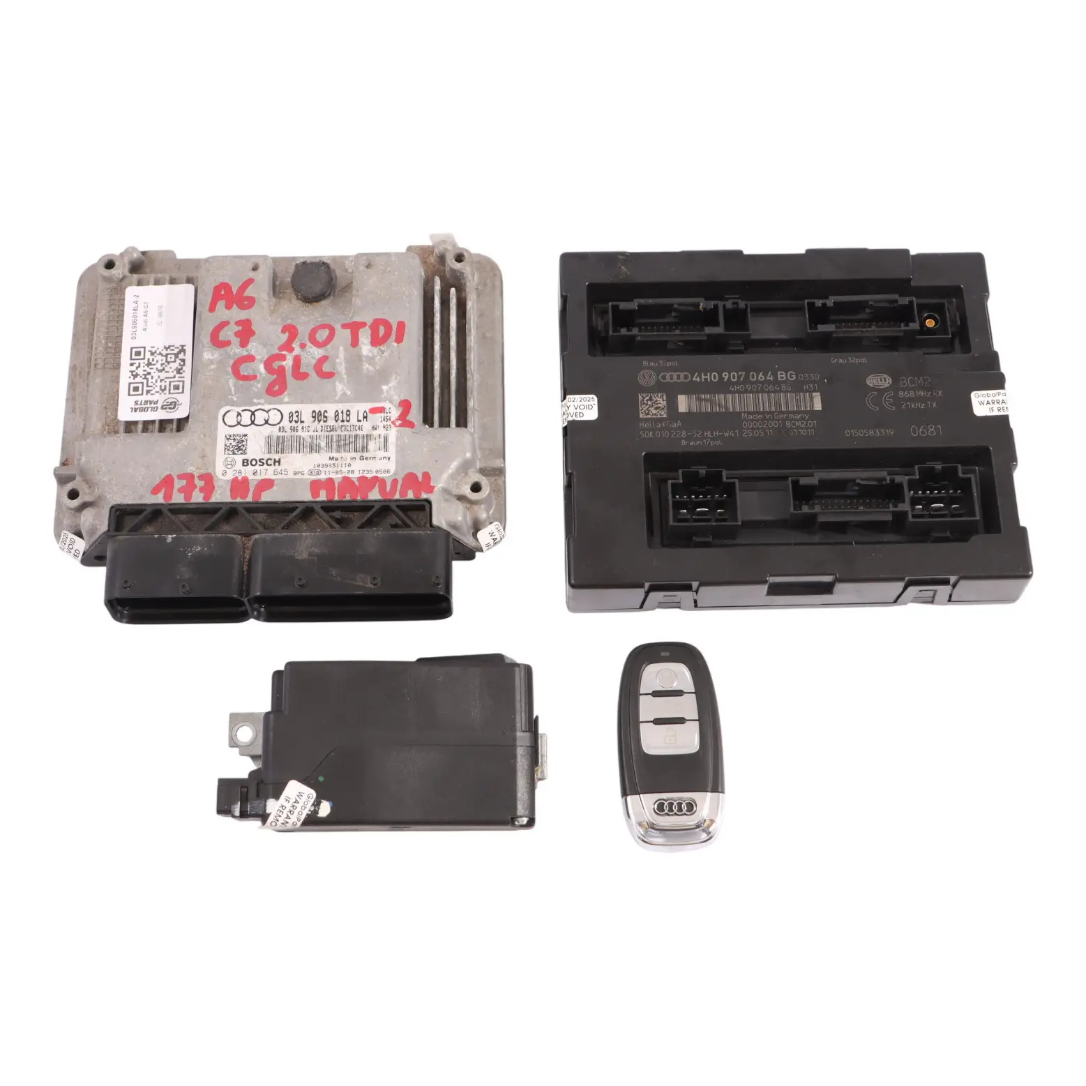 Audi A6 C7 2.0 TDI CGLC 177HP Engine Unit ECU Kit 03L906018LA BCM2 Key Ignition