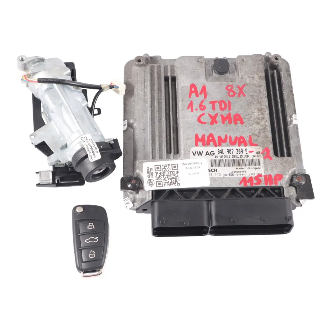 Audi A1 8X 1.6 TDI CXMA 115 PS Motor ECU Kit 04L907309E Zündung + Schlüssel