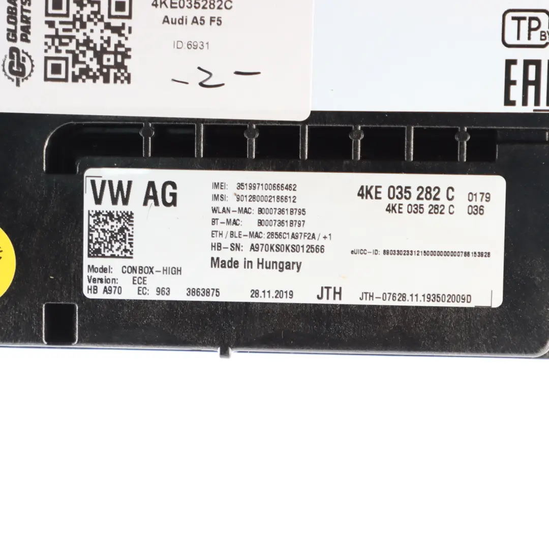 Audi A5 F5 Communication Telematics Emergency Control Module Unit ECU 4KE035282C