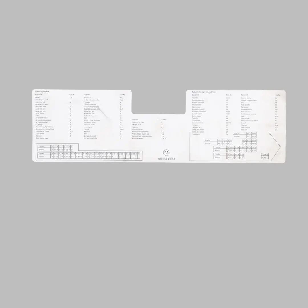 BMW E60 Map Fuse Box Grouping Diagram Card 6956529