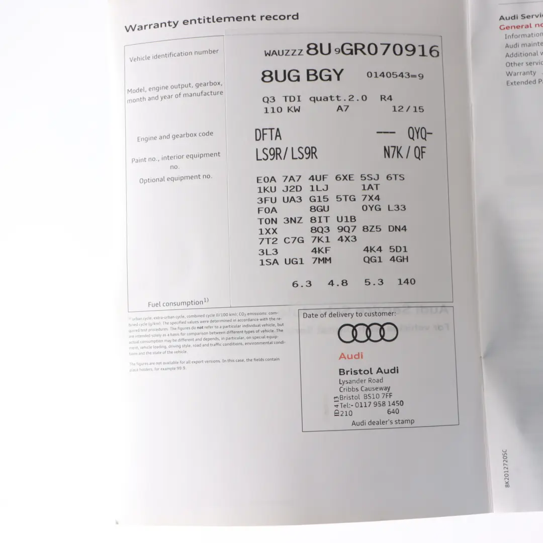 Audi Q3 8U Owner's Handbook Book Booklet Instructions Manual Case 8U0012720AA