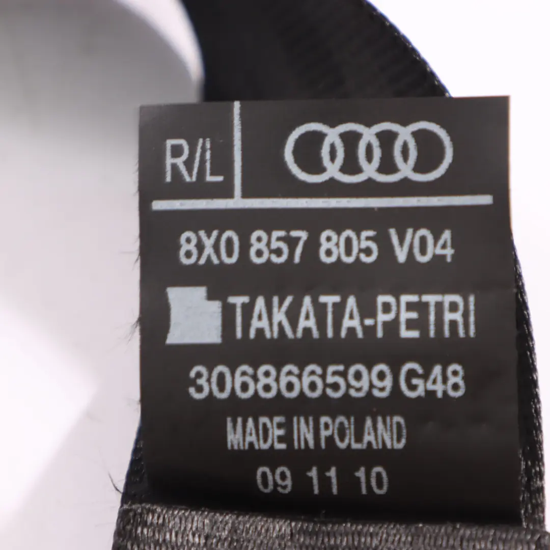 Audi A1 8X Ceinture Arrière Gauche Droite Ceinture Noire 8X0857805