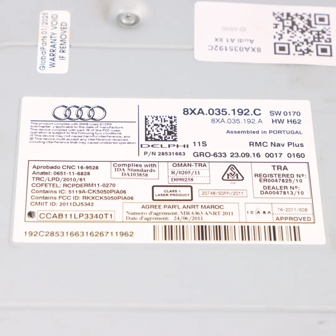 Audi A1 8X Reproductor multimedia MMI principal radio estéreo audio 8XA035192C