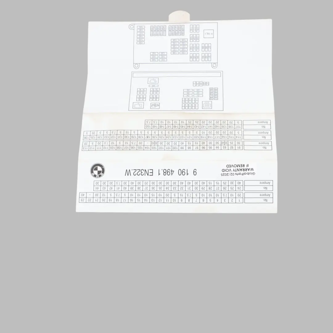 BMW X5 E70 X6 E71 E72 Map Fuse Box Grouping Diagram Card 9190498