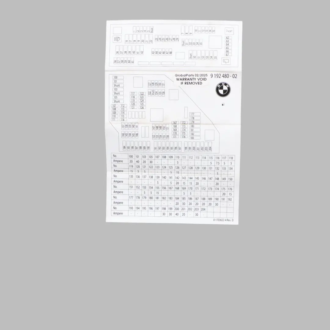 Map Fuse Box BMW F25 F26 Grouping Diagram Card 9192480