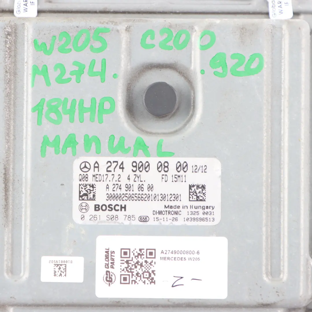 Mercedes W205 C200 274.920 184HP Engine ECU Kit A2749000800 2 Key + Lock Manual