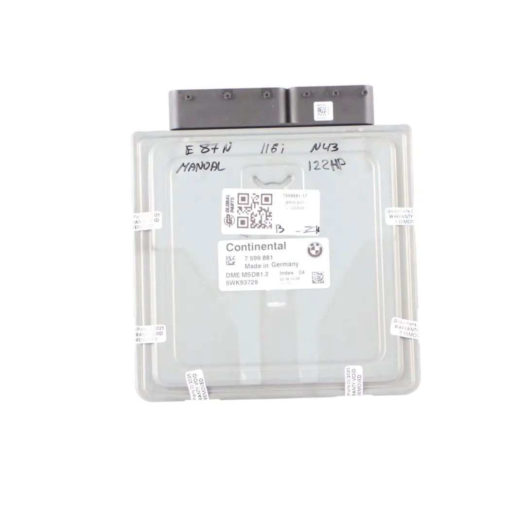 BMW 1 Series E81 E87 LCI 116i 1.6 Petrol N43 ECU Kit 7599881 DME CAS3 Key Manual