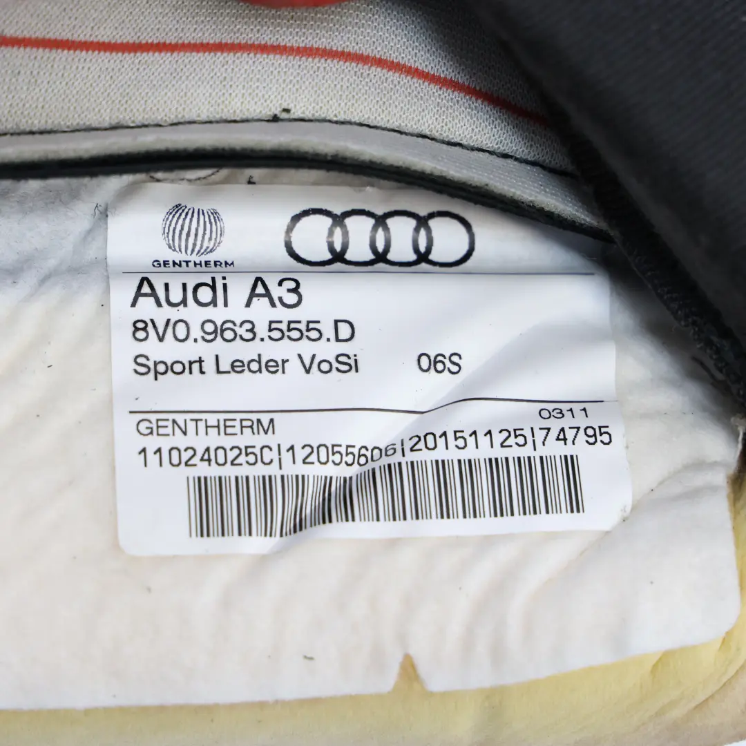 Audi S3 8V Base Delantera Inferior Funda Asiento Tela Cojín Derecha 8V0881406K