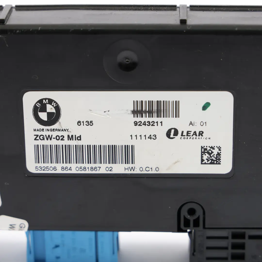 BMW F10 F11 Central Gateway Módulo ECU Unidad De Control Lear ZGW-02 Mid 9243211