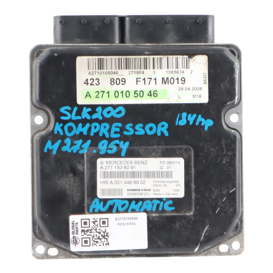 Mercedes R171 SLK200 Kompressor M271.954 184HP Engine Control ECU A2711536091