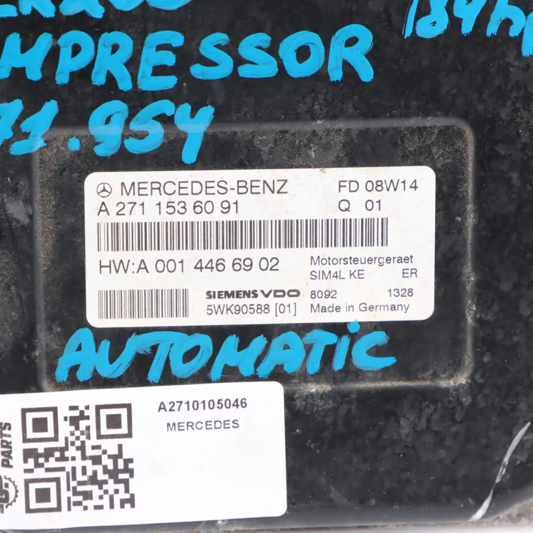 Mercedes R171 SLK200 Kompressor M271.954 184HP Engine Control ECU A2711536091