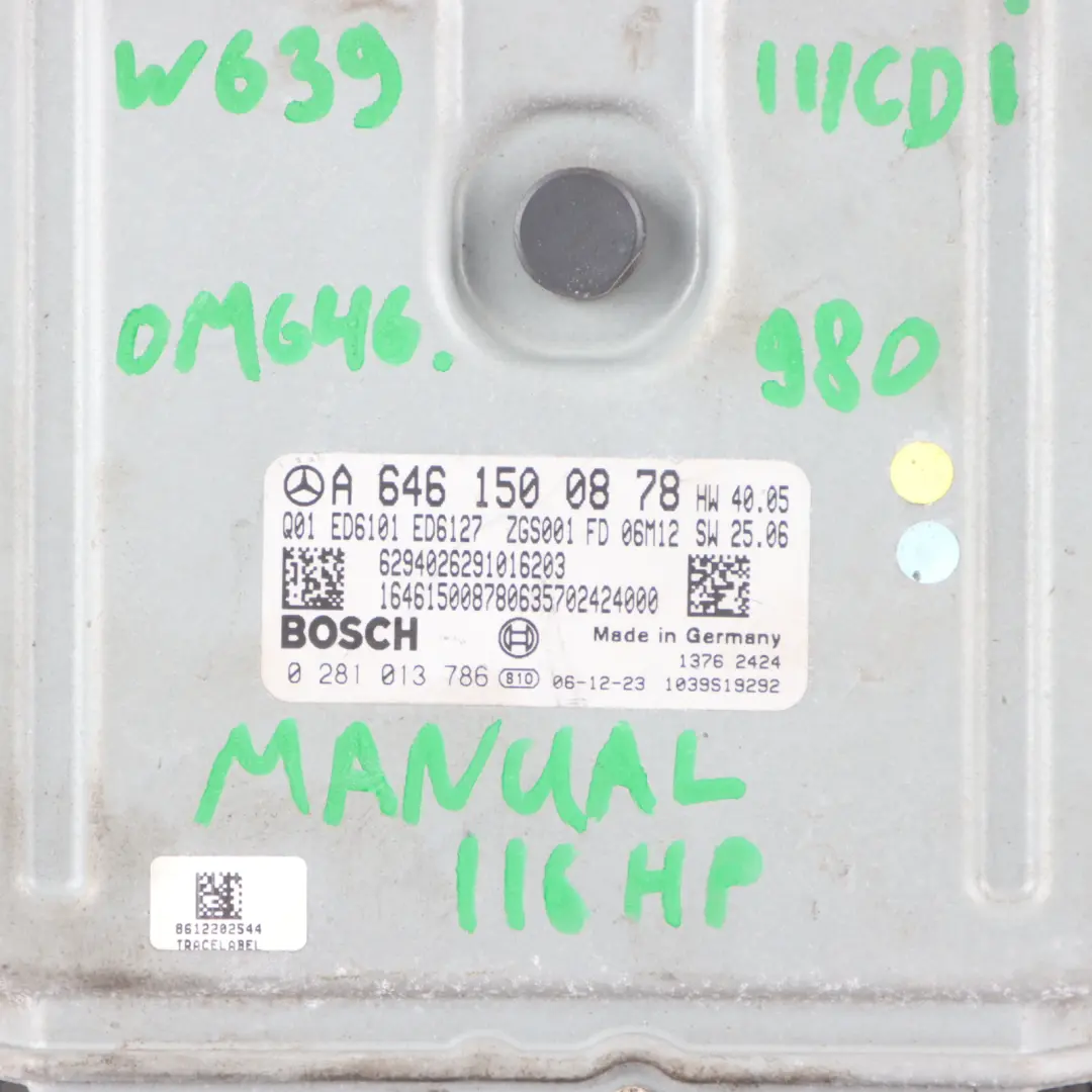 Mercedes Vito W639 111CDI 116HP 646.980 Engine Unit ECU Kit A6461500878 Key Lock