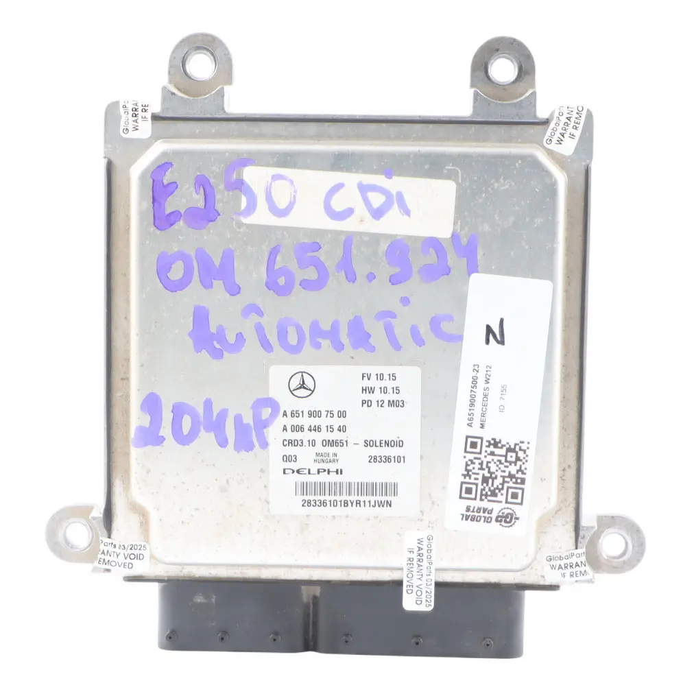 Mercedes W204 C207 W212 E250CDI OM651.924 204HP Engine ECU A6519007500 Automatic