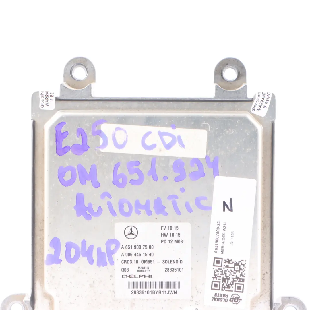 Mercedes W204 C207 W212 E250CDI OM651.924 204HP Engine ECU A6519007500 Automatic