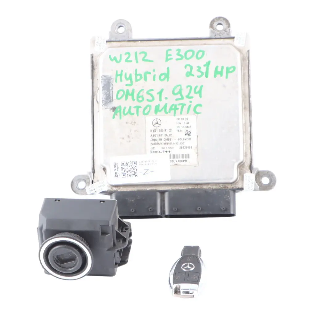 Mercedes W212 E300 Hybrid 651.924 231HP Engine ECU Kit A6519009102 Key Lock