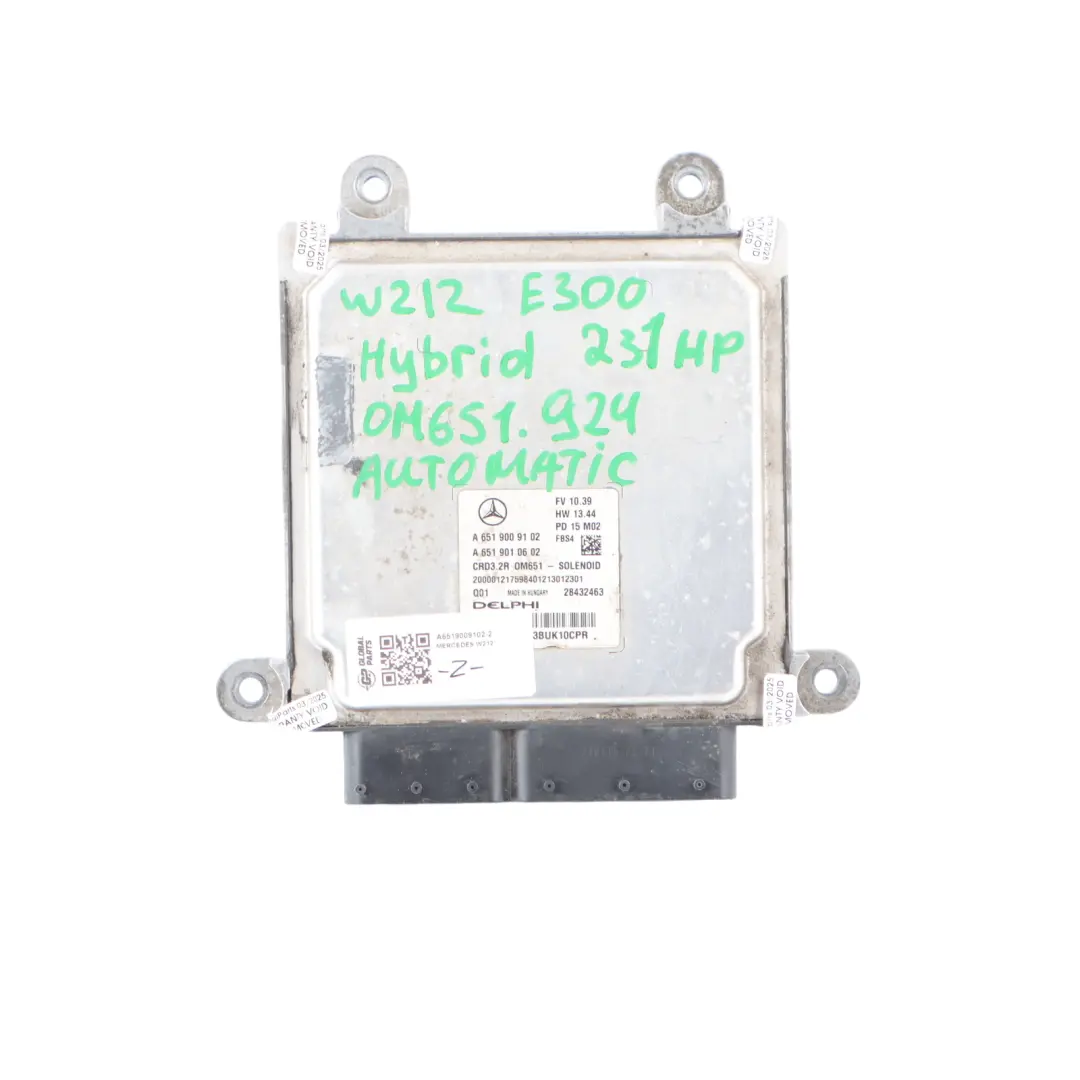 Mercedes W212 E300 Hybrid 651.924 231HP Engine ECU Kit A6519009102 Key Lock