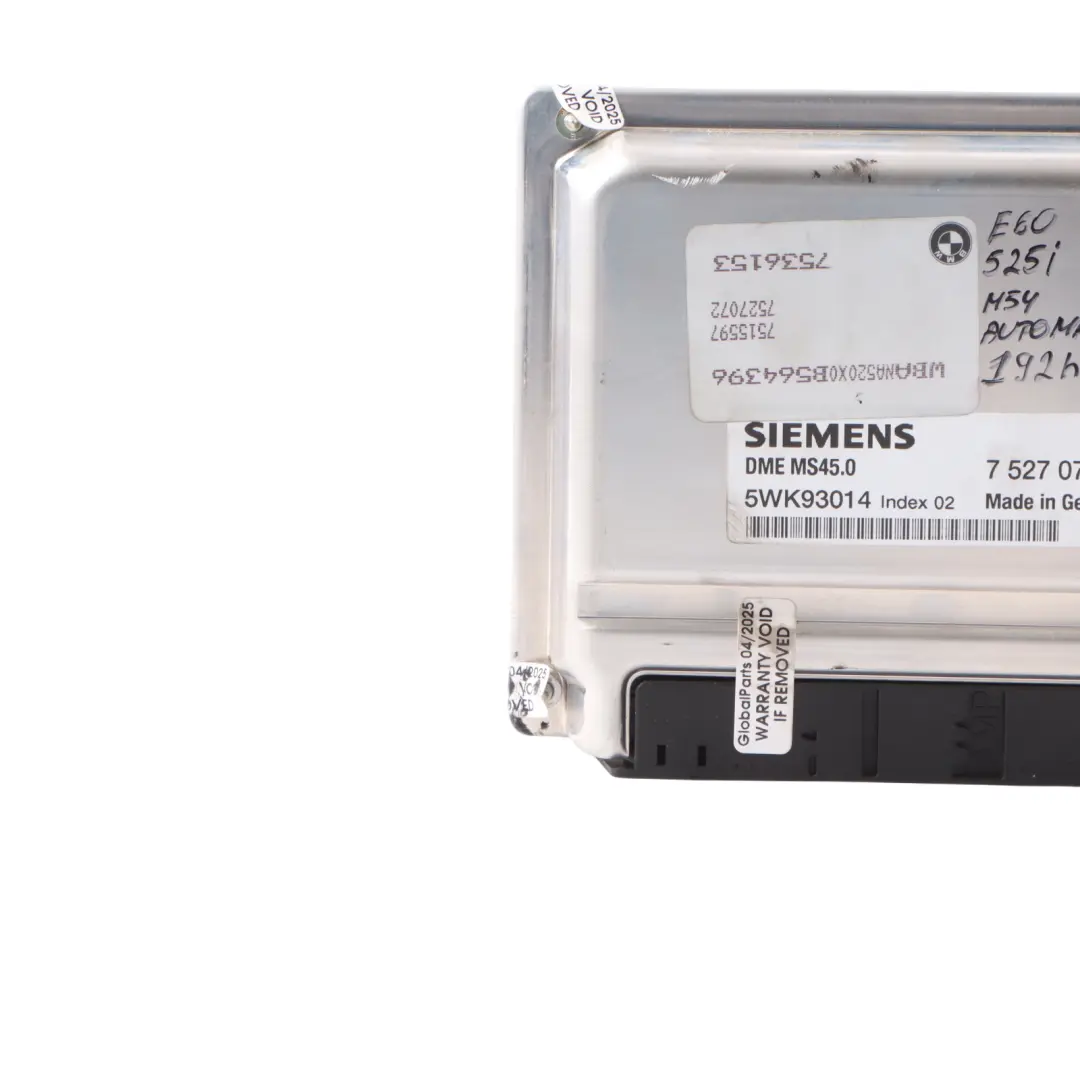 BMW E60 E61 E65 530i 730i M54 192HP Engine Control Unit DME 7527072 Automatic