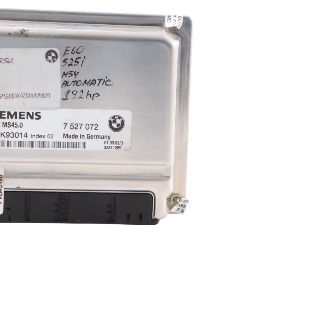 BMW E60 E61 E65 530i 730i M54 192HP Engine Control Unit DME 7527072 Automatic