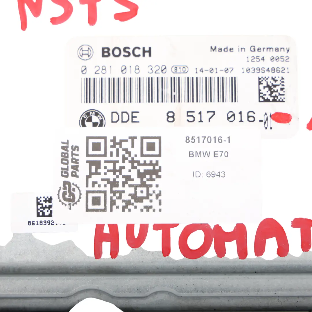 BMW X5 E70 LCI 40dX N57S 306HP Engine ECU Kit DDE 7810980 CAS3 + Key Automatic