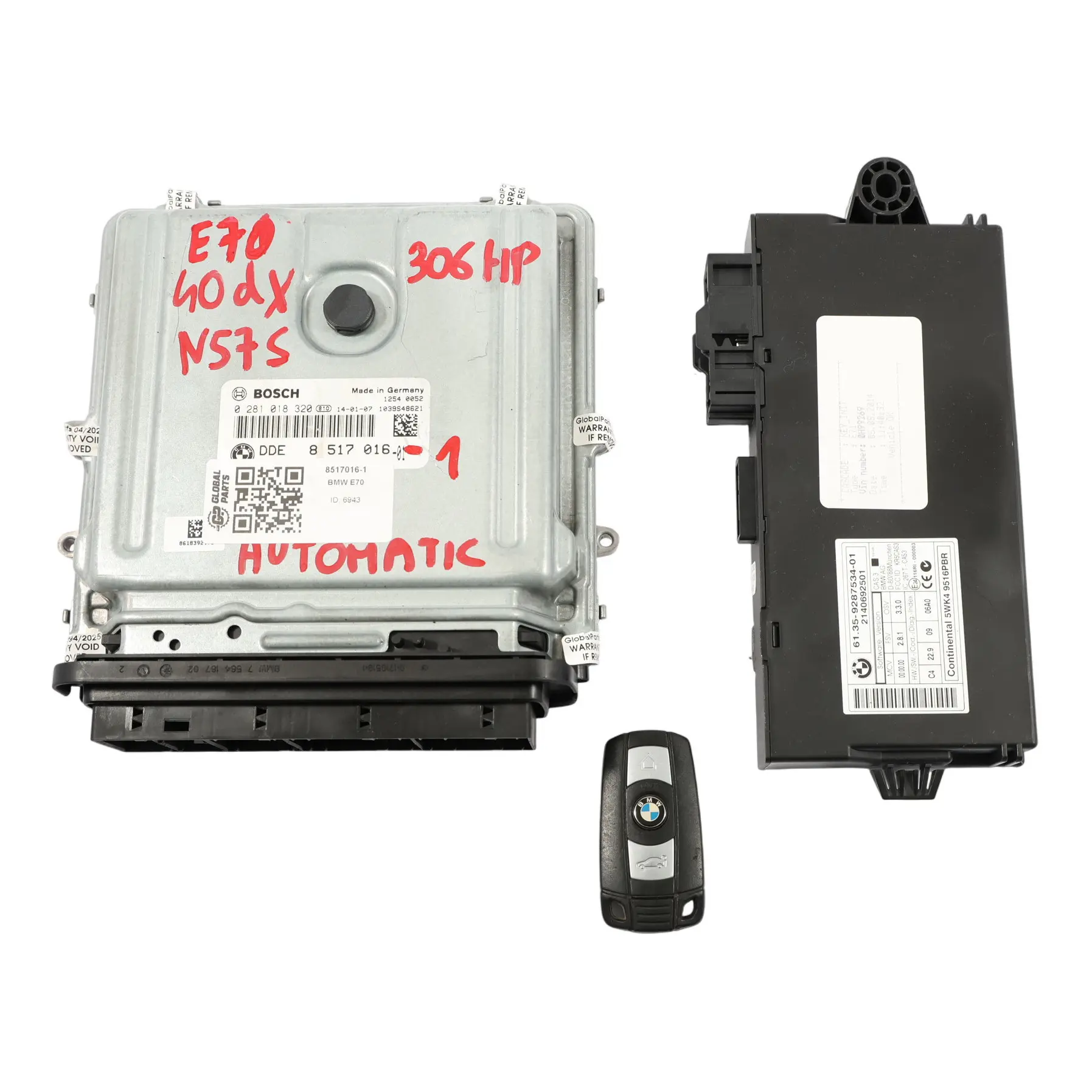 BMW X5 E70 LCI 40Dx N57S 306HP Motore ECU Kit DDE 7810980 CAS3 + Chiave
