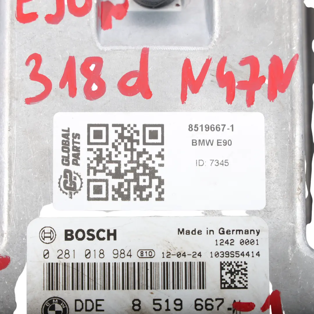 BMW E90 E91 LCI N47N 318D 143HP Motore ECU Kit DDE CAS3 + Chiave 8512047