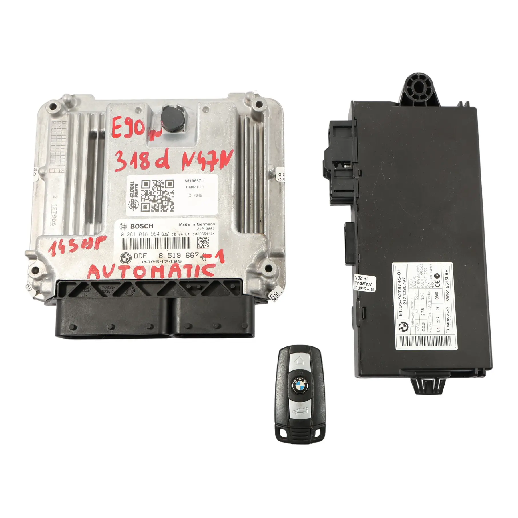 BMW E90 E91 LCI N47N 318D 143HP Motore ECU Kit DDE CAS3 + Chiave 8512047