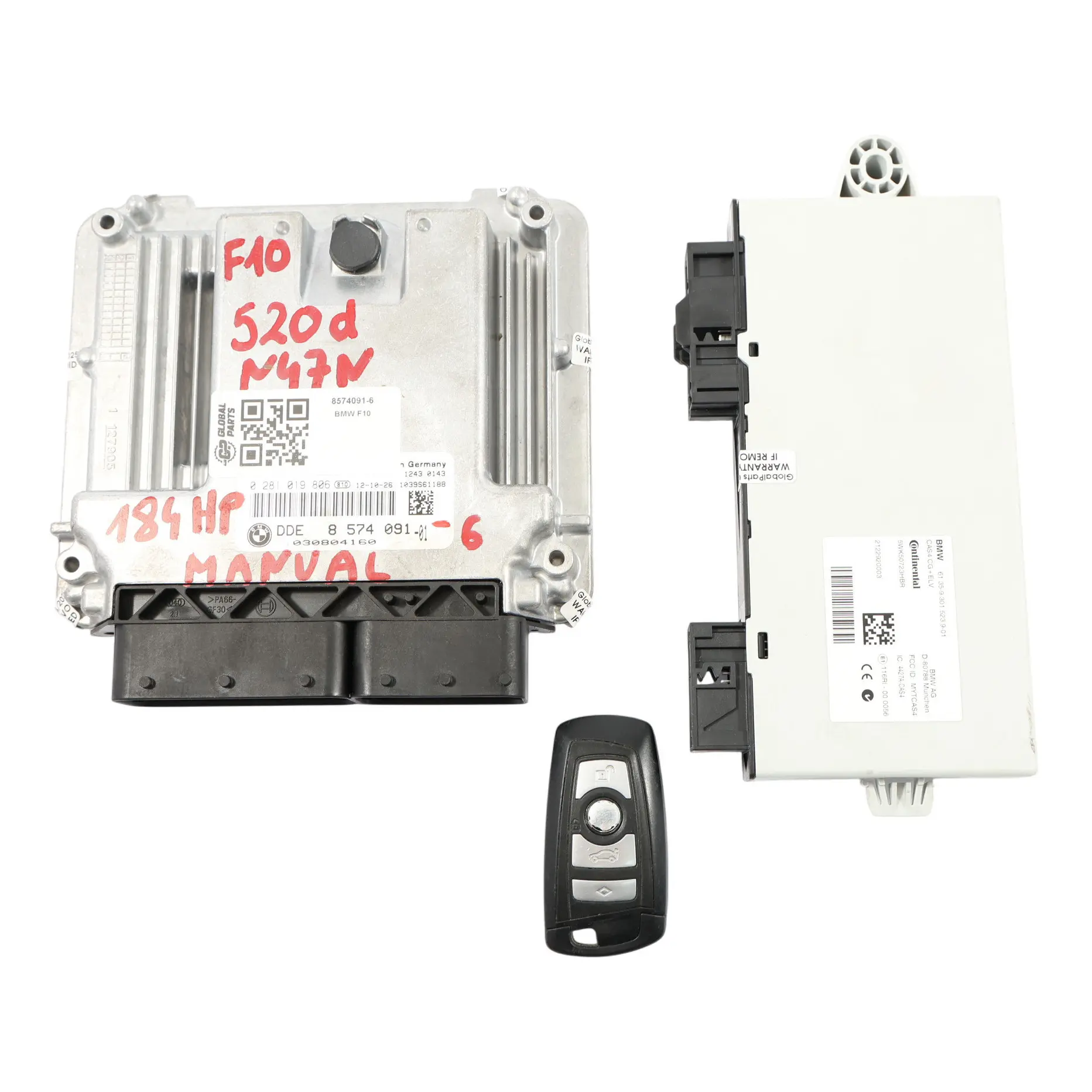 BMW F10 F11 520D N47N 184HP Motore ECU Kit Unità DDE 8574091 CAS4 Chiave Manuale