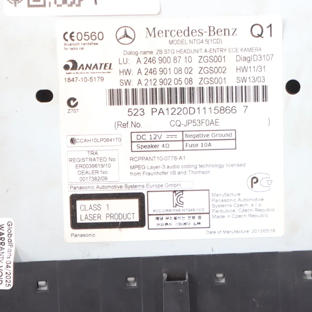 Mercedes W176 Sat Navi MMI Multimedia Radio CD Head Unit A2469008710
